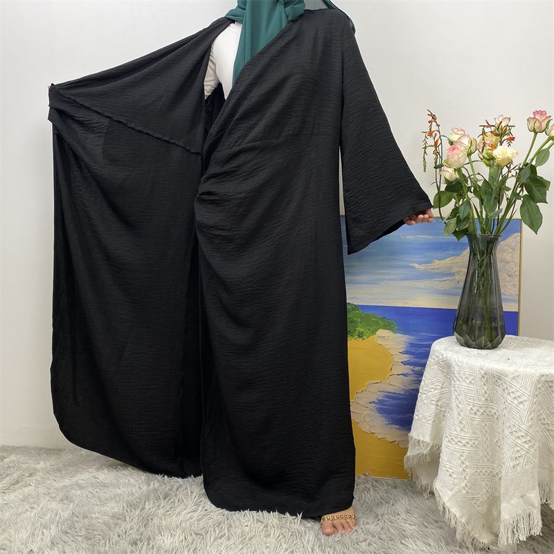 Abiti lunghi da donna in lino per le feste, abaya, musulmani, Ramadan, per l'Eid, caftano marocchino, abito nero, jalabiya, tinta unita_voghion.com