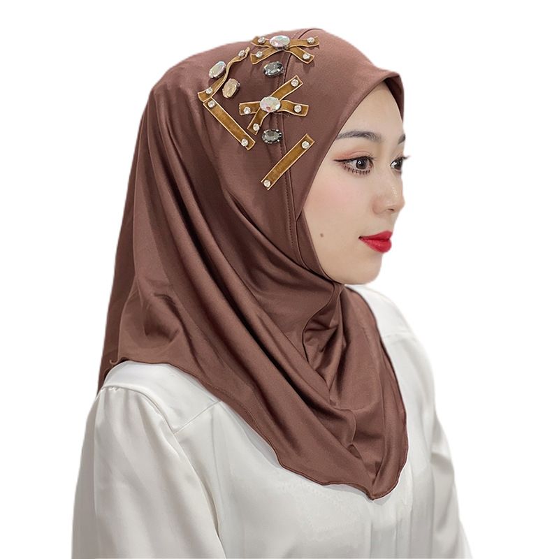 Damen Hijab, einfarbig, elastisch, geometrisches Kreuzmuster, Schal, Mütze, Baotou-Mütze, ethnische Mütze_voghion.com