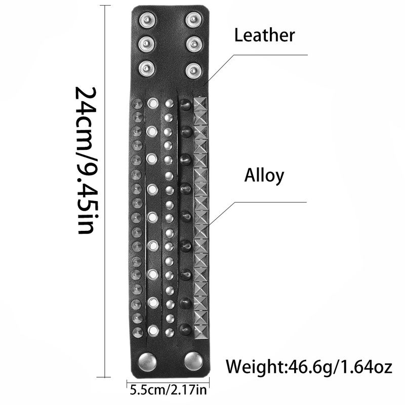 Bracciale in pelle intrecciata con motivo punk con borchie, largo, da uomo, esagerato e alla moda_voghion.com