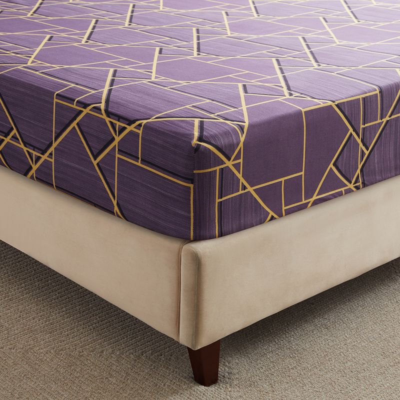 Lenzuolo con angoli con motivo geometrico a nido d'ape in oro viola - Copriletto in poliestere stampato in 3D (dimensioni Queen/King, tasche profonde, antipiega, stile hotel di lusso)_voghion.com
