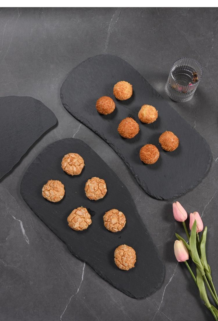 Piatto da portata in ardesia con germogli di bambù, forma irregolare, piatto da portata in ardesia, piatto da bistecca western, spiedino per barbecue, piatto da dessert_voghion.com