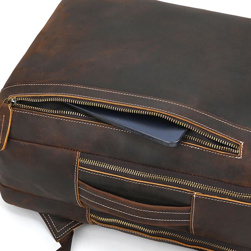 Top Layer Rindsleder Herren Crazy Horse Business-Rucksack mit großer Kapazität 16 Zoll lässige Reisetasche aus echtem Leder_voghion.com