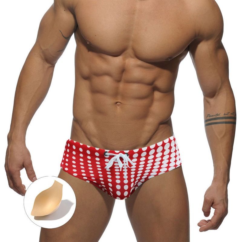 UXH Herren-Badehose mit Farbverlauf und Punkten, Dreieck-Design, mit Körbchen, modische Anti-Belichtungs-Badehose für Männer_voghion.com
