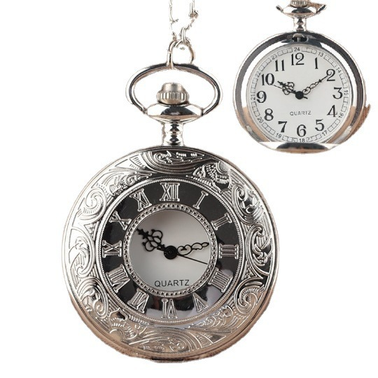 Tungsten Steel Polished Flip Cover Large Pocket Arabic Numerals Antique Gift Watch 4 Colors_voghion.com