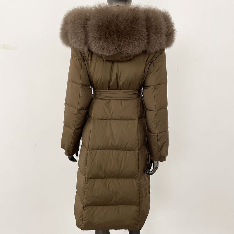 Fox Fur Large Collar Down Jacket With Hood And Long Style For Winter, Slim Waist And Knee Length Thickened Women's Coat_voghion.com