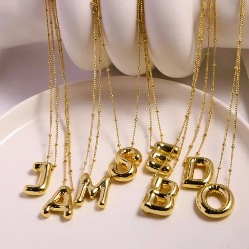 Hot sales Women's balloon lightweight 3D stainless steel initial necklace, jewelry, letter pendant_voghion.com