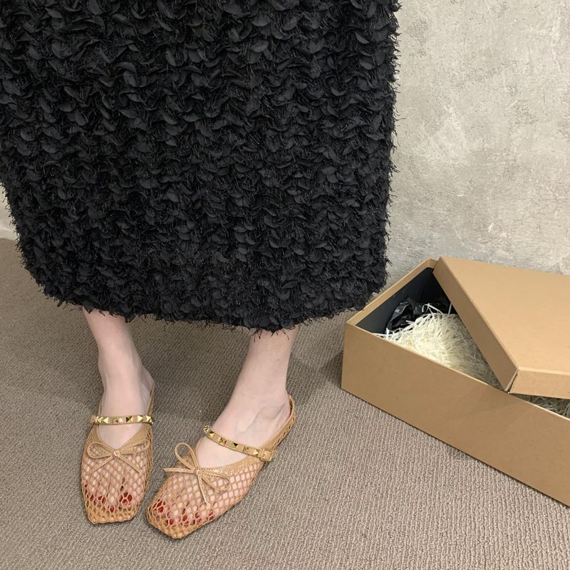 Lage hak Koreaanse stijl visnet geweven sandalen voor vrouwen 25 Zomer holle comfort niche strand Romeinse schoenen gesloten teen half_voghion.com