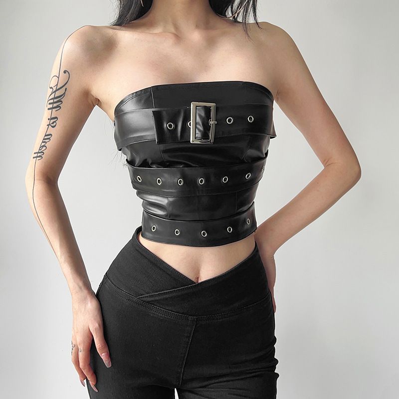 2024 Summer New Women's Solid Color Slim Street Fashion Off-Shoulder Strapless Backless Vest_voghion.com