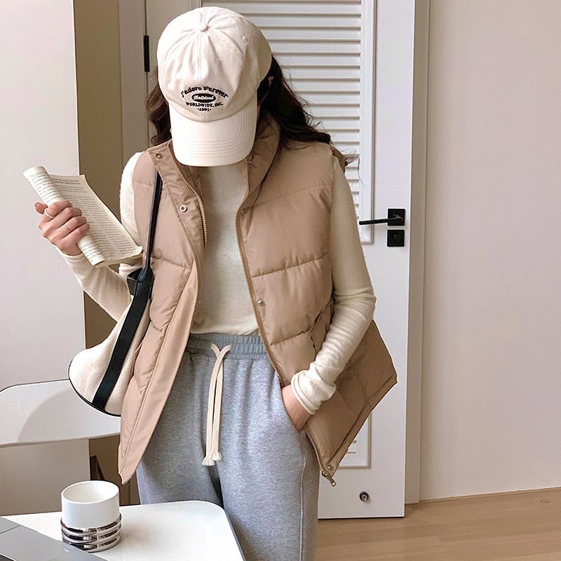Leichte, wattierte Damenweste mit Stehkragen – gesteppte Polyester-Außenschicht, warme Winteroberbekleidung, lässige Reißverschlussjacke für den täglichen Arbeitsweg_voghion.com