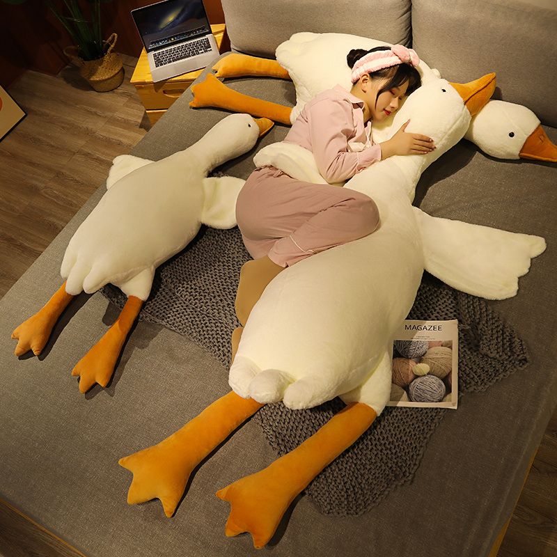 155cmGiantStuffedAnimalsWhiteGoosePlüschThrowPillowsYellowDuckPlüschtiereKinderSpielzeugSoftSleepingCushionDecorGeschenke_voghion.com