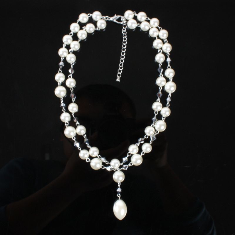 Fashionable and Sweet Set Style Pearl Double Layer Necklace Collar Chain Jewelry 7630_voghion.com