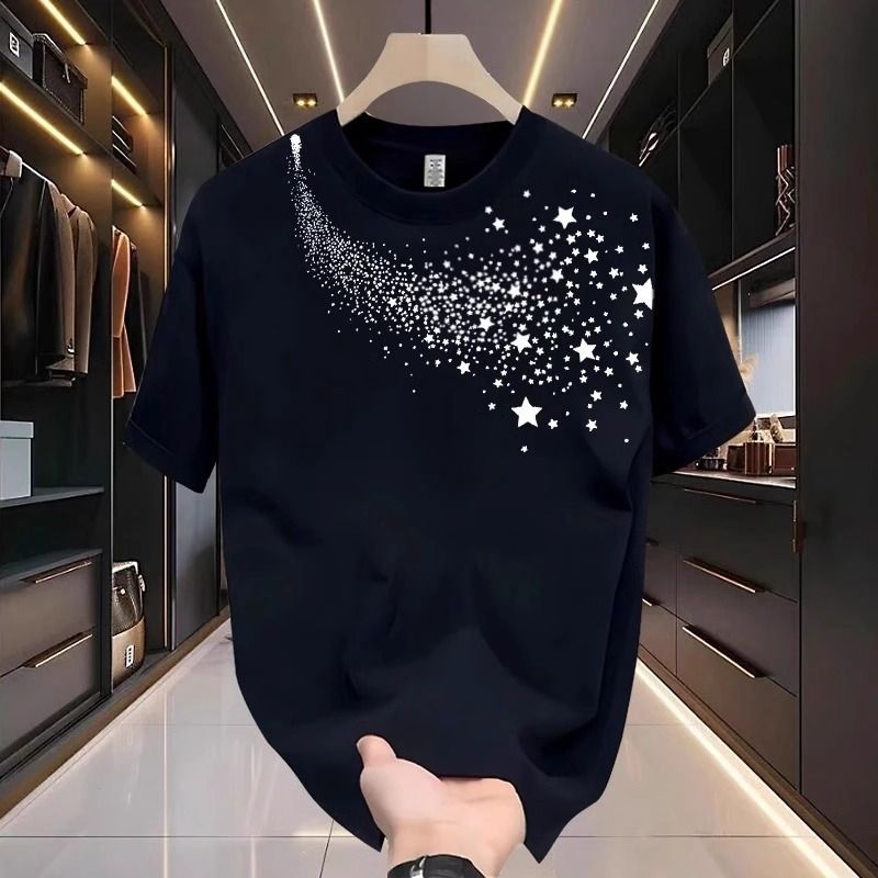 Herenkleding T-shirt Heren Zomer Veelzijdig Trendy Merk Losse Ronde Hals Puur Katoen Cool Mode Persoonlijkheid Rechte Schouder Half Mouw Top_voghion.com