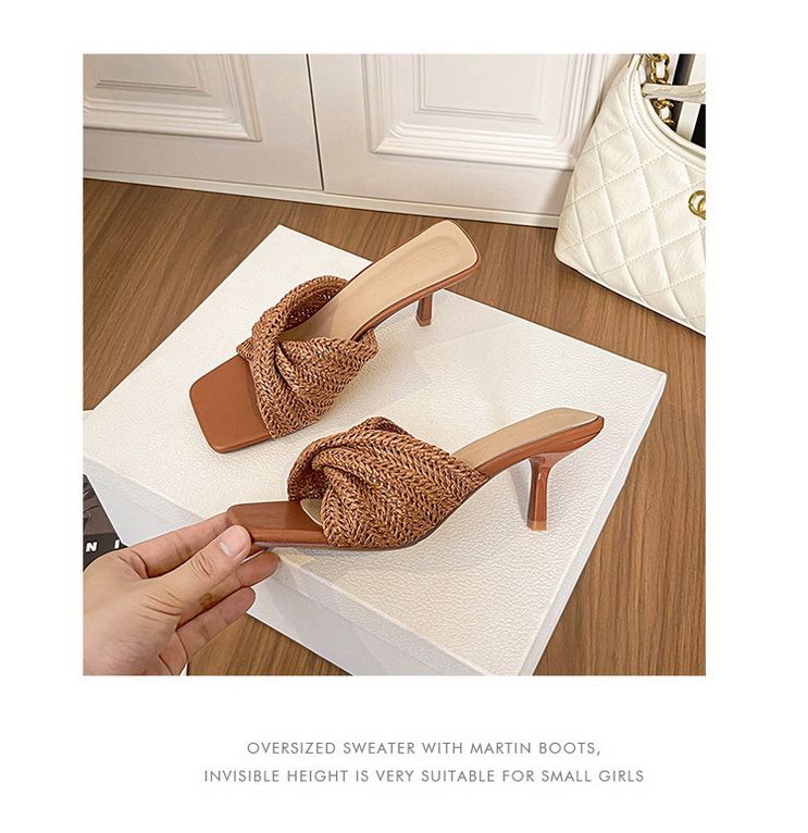 1296-2 Hohe Hausschuhe im französischen Stil mit quadratischem, gewebtem Kreuzgurt für Damen, elegante, dünne Ferse, offene Spitze, sexy Damenschuhe_voghion.com