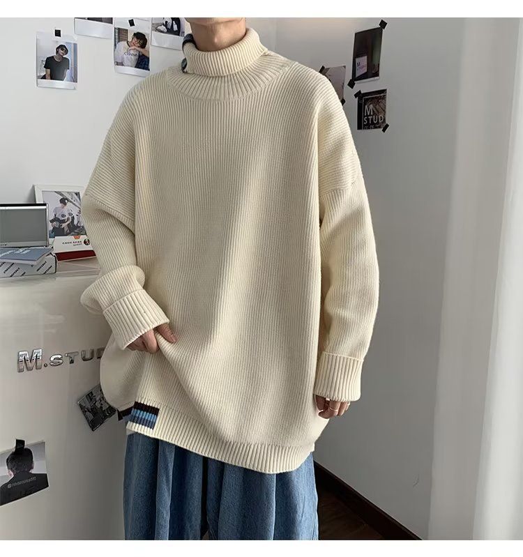 Men's Clothing Fashion color turtleneck sweater autumn and winter Hong Kong style retro all match Korean style knitted sweater warm couple tops_voghion.com