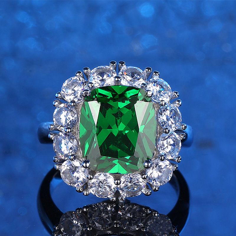 Eleganter blauer Smaragd-Persönlichkeits-roter Frauen-Silber-Intarsien-voller 10*12 simulierter Diamantring_voghion.com