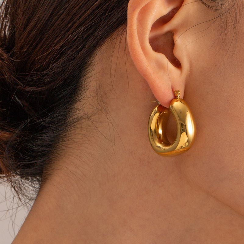 Orecchini a U con fibbia in acciaio inossidabile dorato 16k, stile INS, ovali, a doppio strato, alla moda, per donna_voghion.com