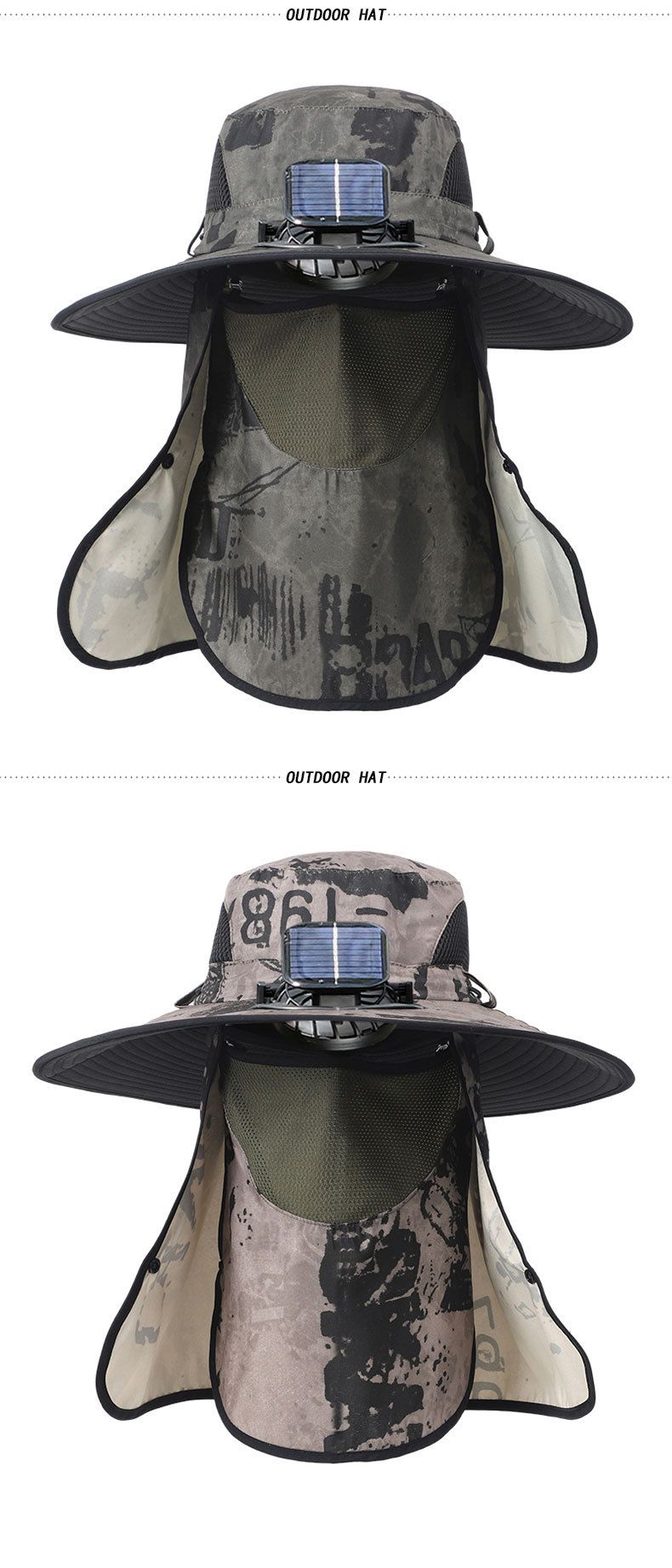 Solar-Powered Cooling Hat With Wide Brim & Neck Cover - UPF 50+ Sun Protection For Men, Rechargeable USB Fan & Steel Wire Frame For Outdoor Activities_voghion.com