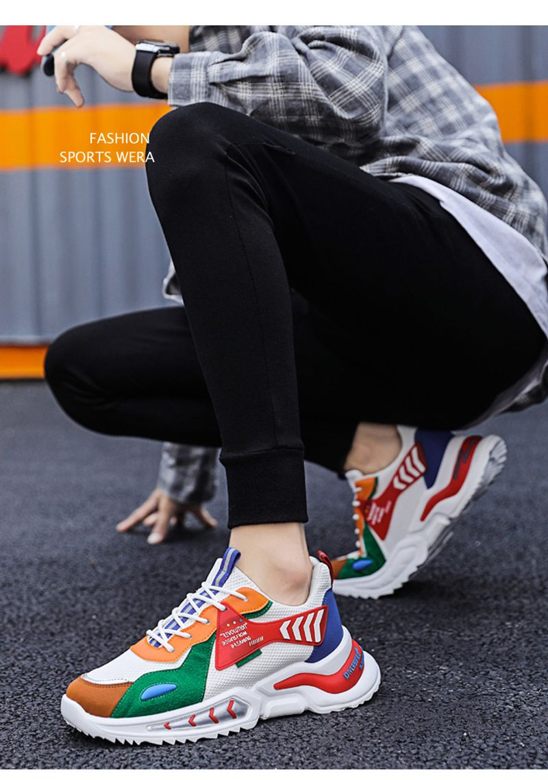 Scarpe da corsa sportive da uomo, nuove, casual, con colori a contrasto, per adolescenti, in stile coreano, alla moda e con personalità, in tessuto volante._voghion.com