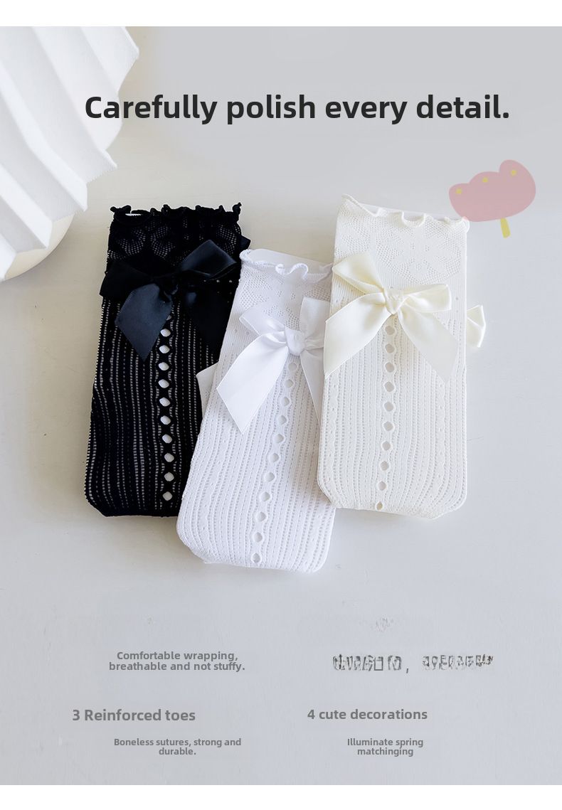 Japanesch Nei Kannersocken Summer Lolita Pilz Mesh Band Grouss Schleif Mëttellängt Socken Meedercher flaach Socken_voghion.com