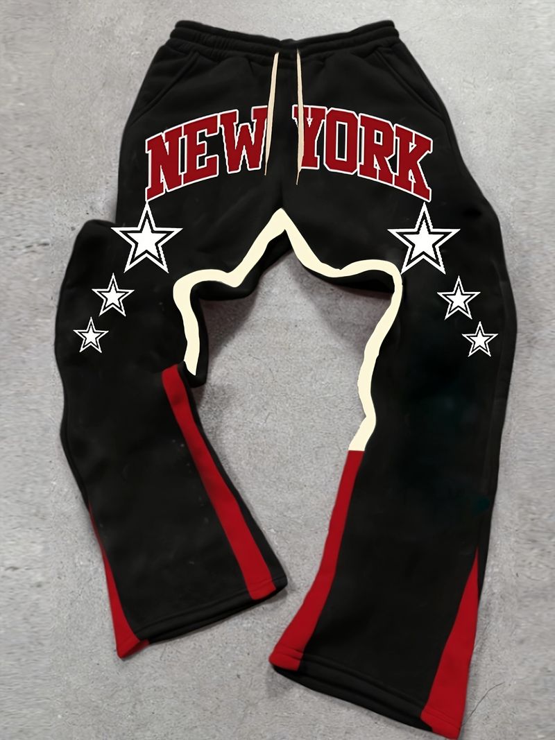 Herrenbekleidung Mode New York Letter Freizeitmode Leicht elastischer Stoff Schlaghose Modisch und vielseitig_voghion.com