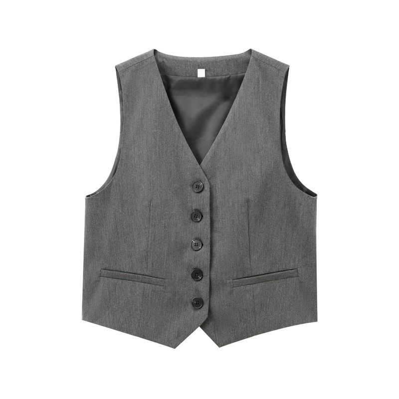 Ropa de mujer Otoño e invierno Nueva moda Trajes casuales Chaleco ajustado con cuello en V sin mangas Chaleco versátil Doble pliegue Cintura alta Pantalones anchos_voghion.com
