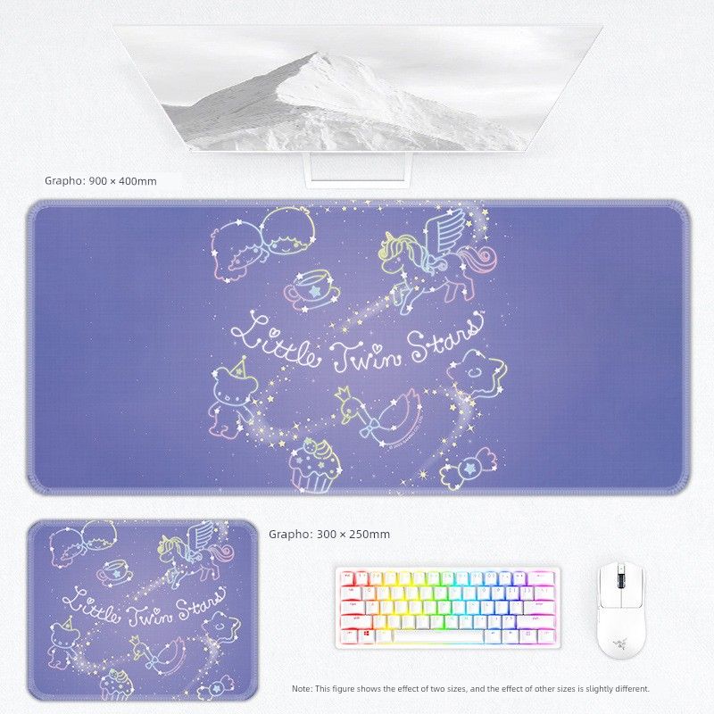 Little Gemini Mouse Keyboard Girls' Office Game Secondary Cartoon Notebook Desk Pad Thickened Oversized_voghion.com