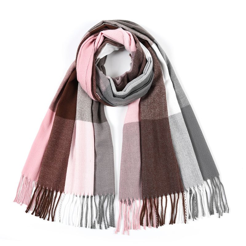 Herbst Winter Mode Kaschmir Plaid Schal Verdickt Warme Quaste Farbe Block Frauen Schal_voghion.com