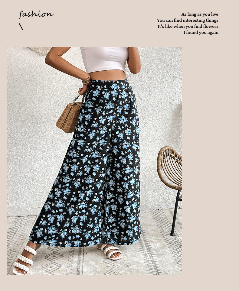 Uitlopende, gedrapeerde broek met wijde pijpen en print_voghion.com