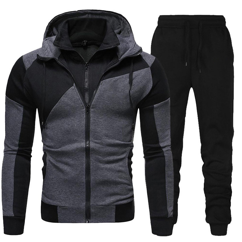 Hoodie Panel Zipper Set Casual Sports Long Sleeve Sweater Pants_voghion.com