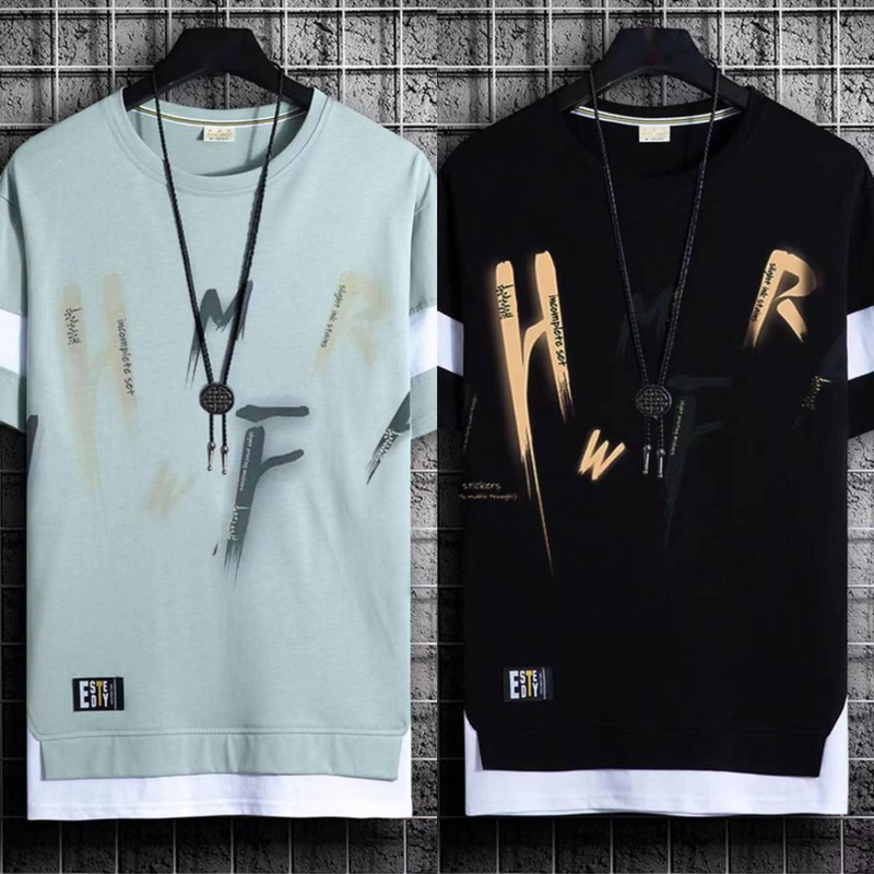 two-piece Short Trendy Brand Summer Casual Half Men's T-shirt Ice Silk Quick Drying 5/4 Medium Sleeved Clothes_voghion.com