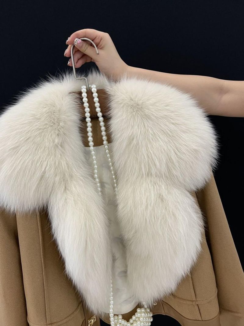 Giacca corta con collo in pelliccia sintetica di alta qualità e piumino d'anatra bianco al 90% - Elegante cappotto da motociclista in pelle scamosciata per il calore e la moda invernali_voghion.com