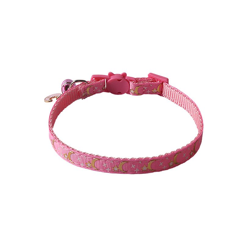 Aminger New Pet Supplies Star Gold Stamping Color Buckle Ribbon With Moon Accessories Bell Cat Collar_voghion.com