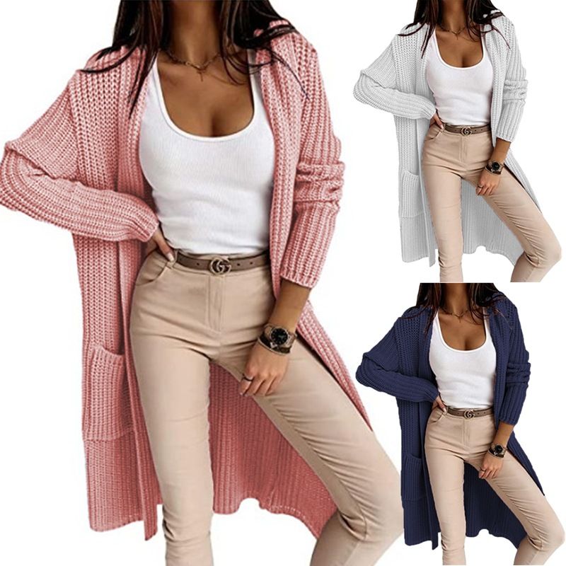 Damenmode neue lässige Strickjacke einfarbig Strickjacke Mantel Pullover_voghion.com