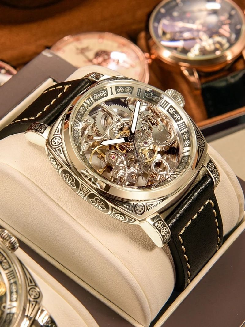 Fully Automatic Men Watches Skeleton Fashion Mechanical Wristwatch Luminous MAN WATCH Business Leather Band Reloj Hombre_voghion.com