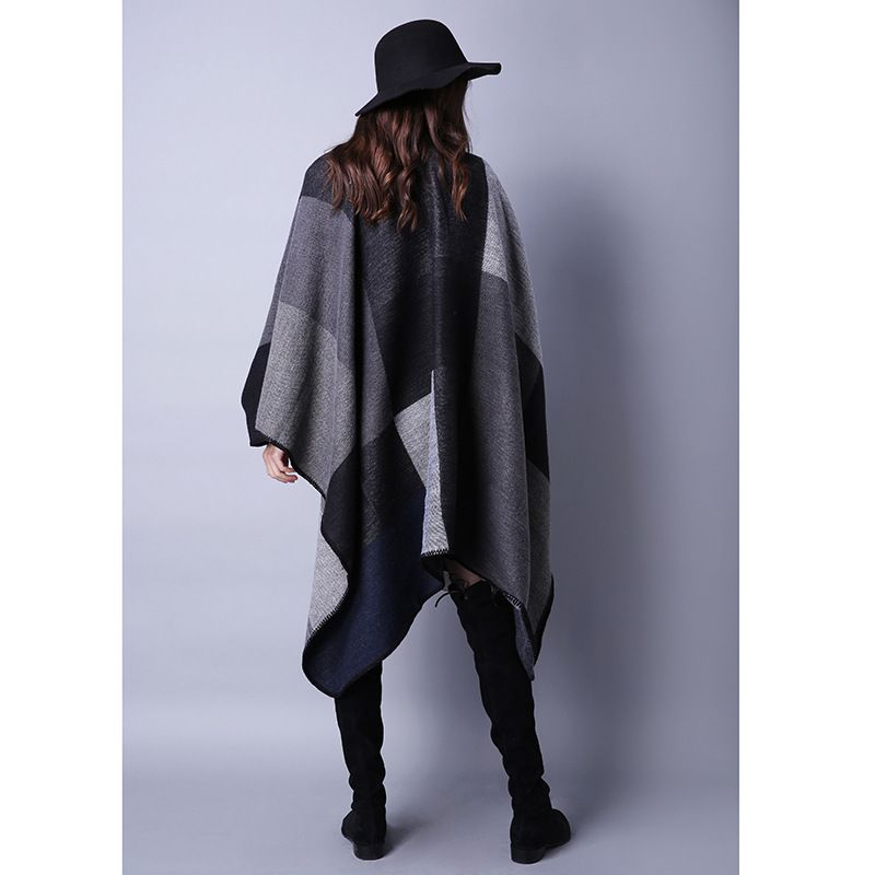 Autumn and Winter Scarves Versatile Plaid Women's Travel Shawl Cashmere Ethnic Style Split Thickened Cloak_voghion.com