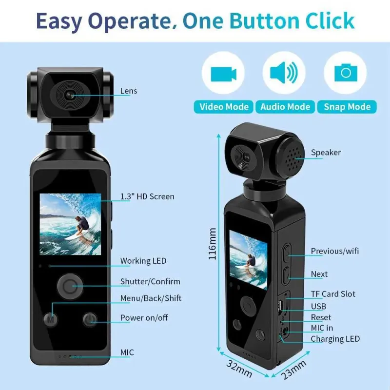 Cámara deportiva de bolsillo impermeable con Wifi Action 4K 1080P, pantalla LCD de 1,3 pulgadas, rotación de 270 grados, M241104_voghion.com