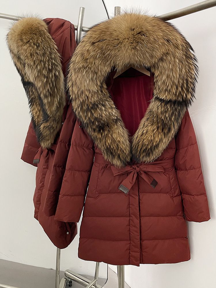 Women’s Long Puffer Coat With Detachable Fox Fur Hood, Slim Fit, Lightweight & Warm Winter Jacket For Elegant Style_voghion.com