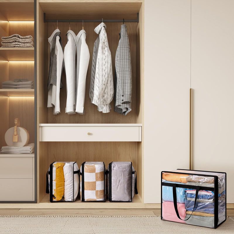 Extra große Aufbewahrungstasche mit Reißverschluss und Griffen – robuster Kleider-Organizer für Reisen, Umzüge und Zuhause (platzsparendes, faltbares Design)_voghion.com
