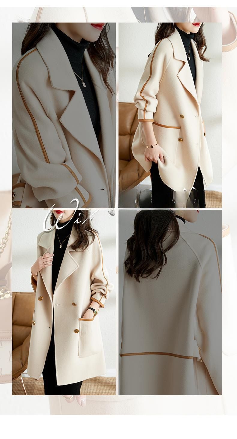 Trenchcoat aus Wollmischung für Damen mit Reverskragen und zweireihigem Verschluss – elegante Oversize-Passform für Büro und Freizeit (Beige, Schwarz, Camel)_voghion.com
