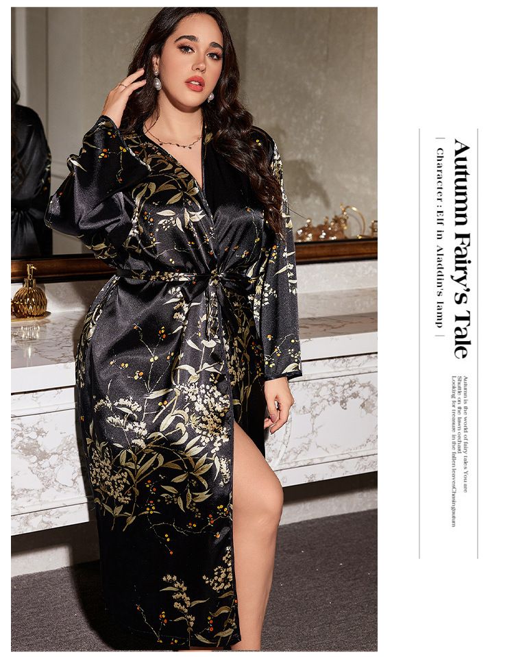 Women's Printed Silk Robe – Lightweight Kimono-Style Cover-Up For Spa, Beach & Home, Flowy & Breathable_voghion.com
