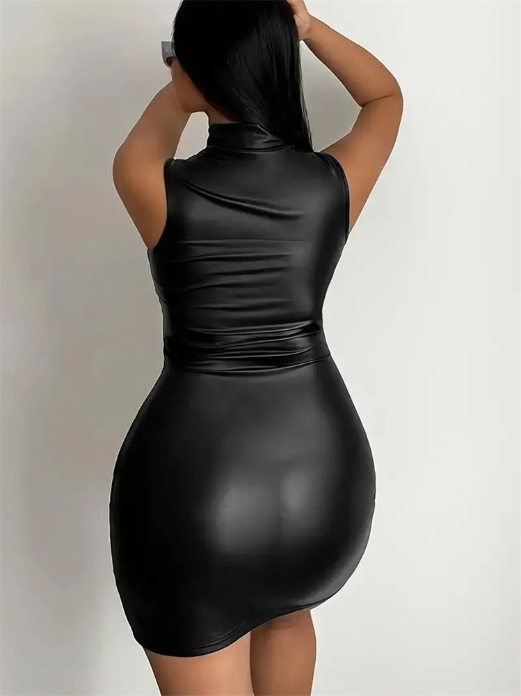Women's Dress, Fashionable Slim Fit PU Leather Mini Skirt, Solid Color High-end Skirt_voghion.com