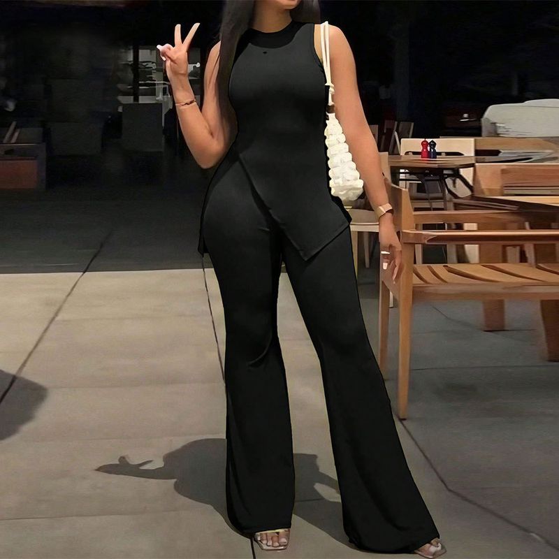 International Station TK, set due pezzi da donna, taglie forti, modello estivo, senza maniche, pantaloni larghi e casual_voghion.com