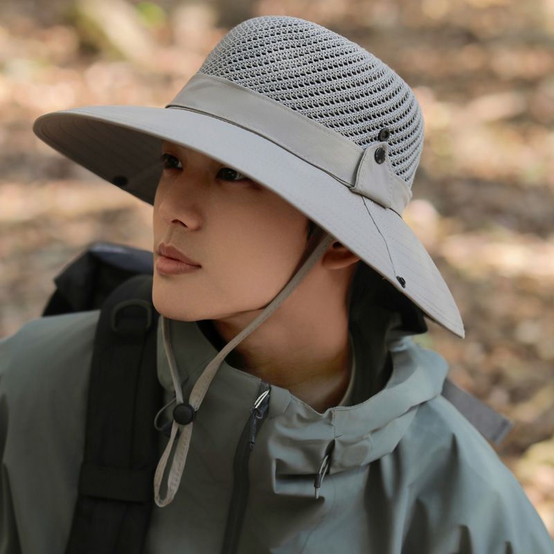 Fashion 10cm Wide Brim Sun for Men UPF 50+ Boonie Summer UV Protection Outdoor Fishing Hiking Hat Breathable Mesh Bucket Cap_voghion.com