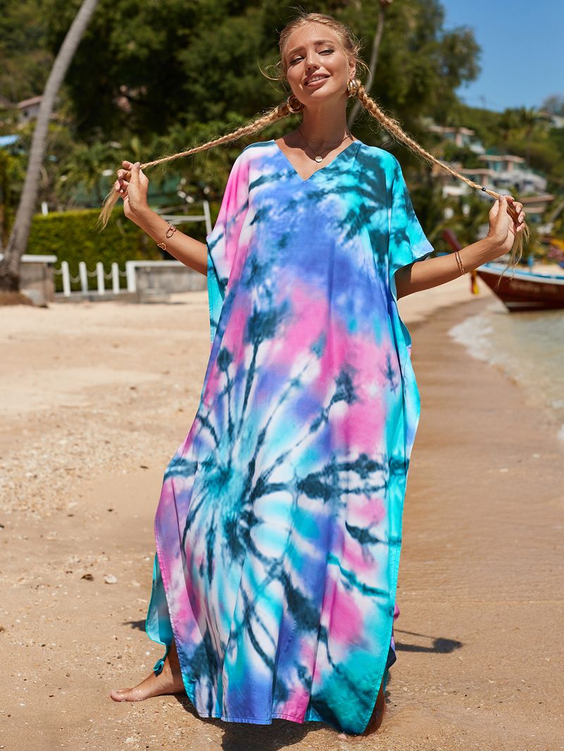 Strandkleid aus 100 % Baumwolle für Damen – Sonnenshirt mit Boho-Print, locker sitzende Bademode, Langarm-Tunika für den Urlaub am Pool_voghion.com