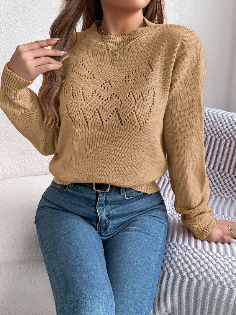 2025 Solid Color Hollow Lantern Long Sleeve Pullover Sweater Halloween Women's Clothing_voghion.com