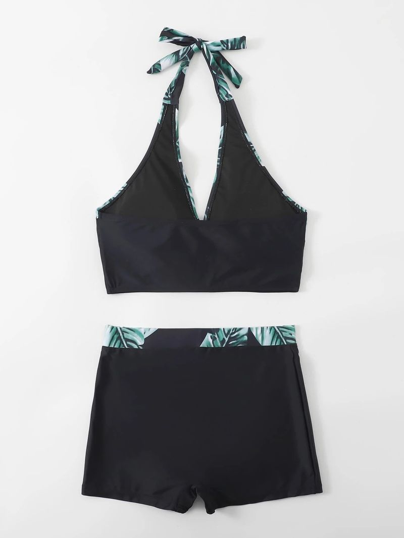 Costume da bagno intero da donna, con stampa digitale, con lacci, scollo all'americana, boxer, bikini sexy_voghion.com