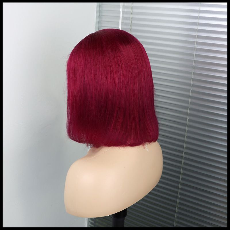 99j#Kurzer Bob 13x4 Lace Front Perücke 100% Echthaar Perücke_voghion.com