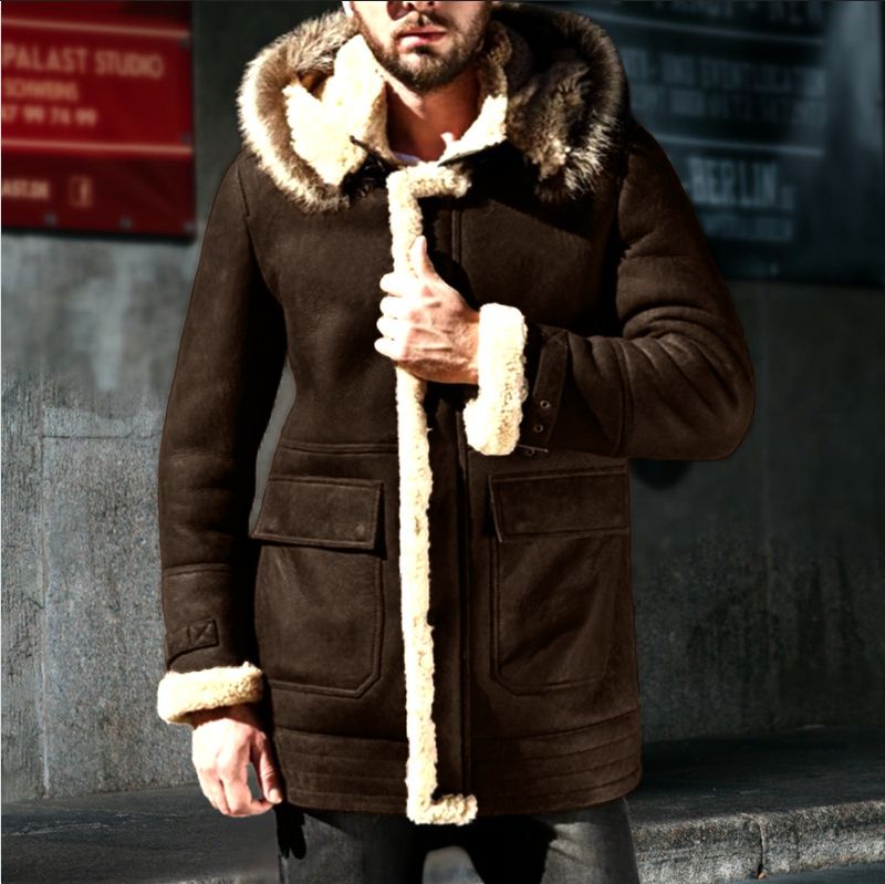 Giacca invernale da uomo in finta pelle scamosciata con fodera in pile - Cappotto bomber caldo e spesso con tasche multiple per outfit casual_voghion.com