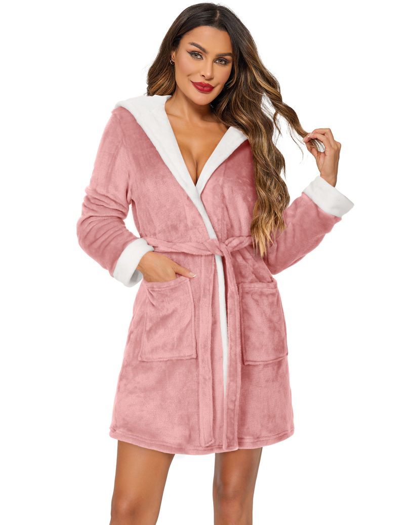Warmes und bequemes Nachthemd für Damen im Herbst und Winter mit langen Ärmeln und Kapuze_voghion.com