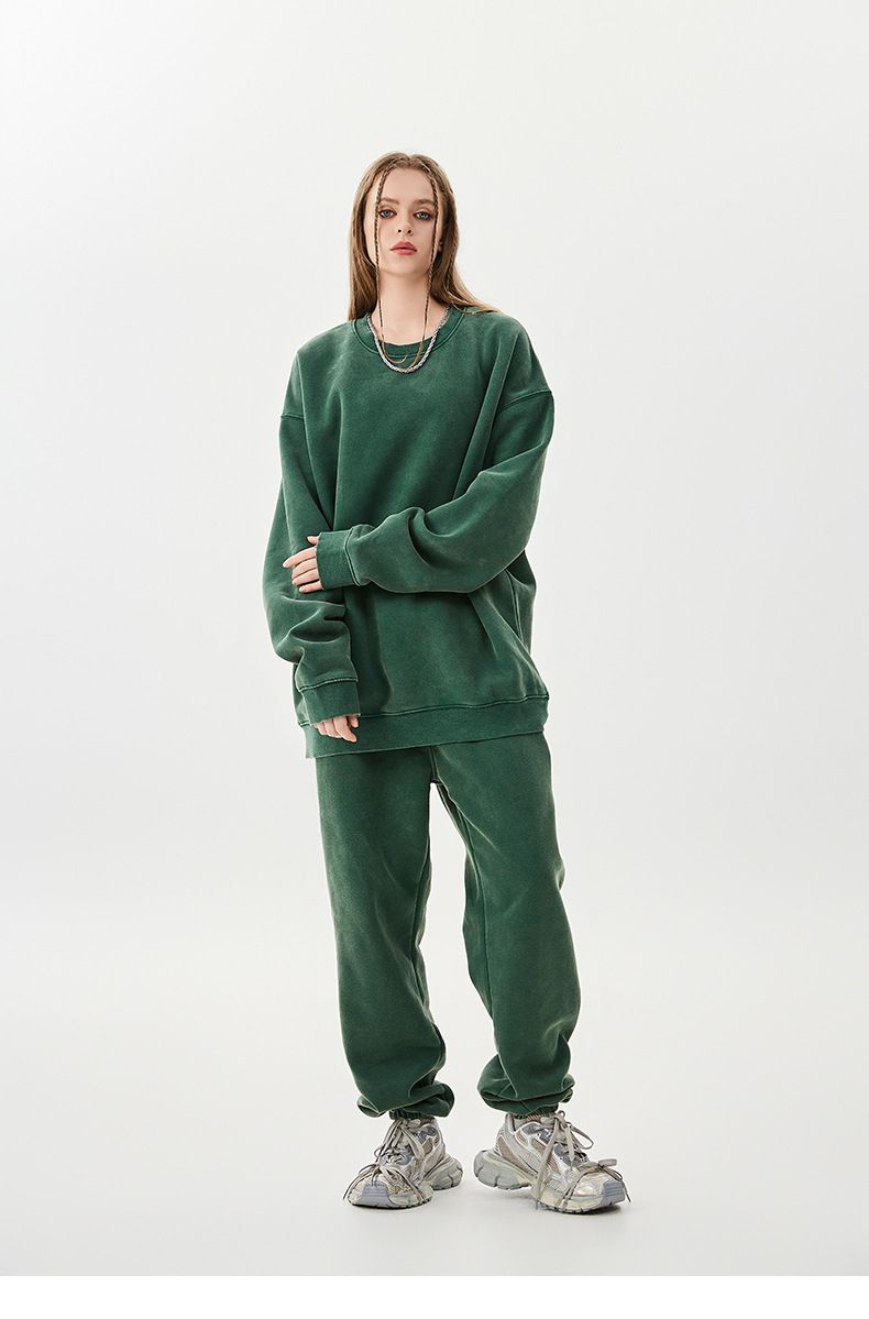 Unisex Heavyweight Fleece Tracksuit – Vintage Batik Print Hoodie & Jogger Set (S-XXL, 58% Polyester 42% Cotton)_voghion.com